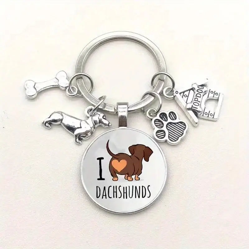 I Love Dachshunds Alloy Keychain