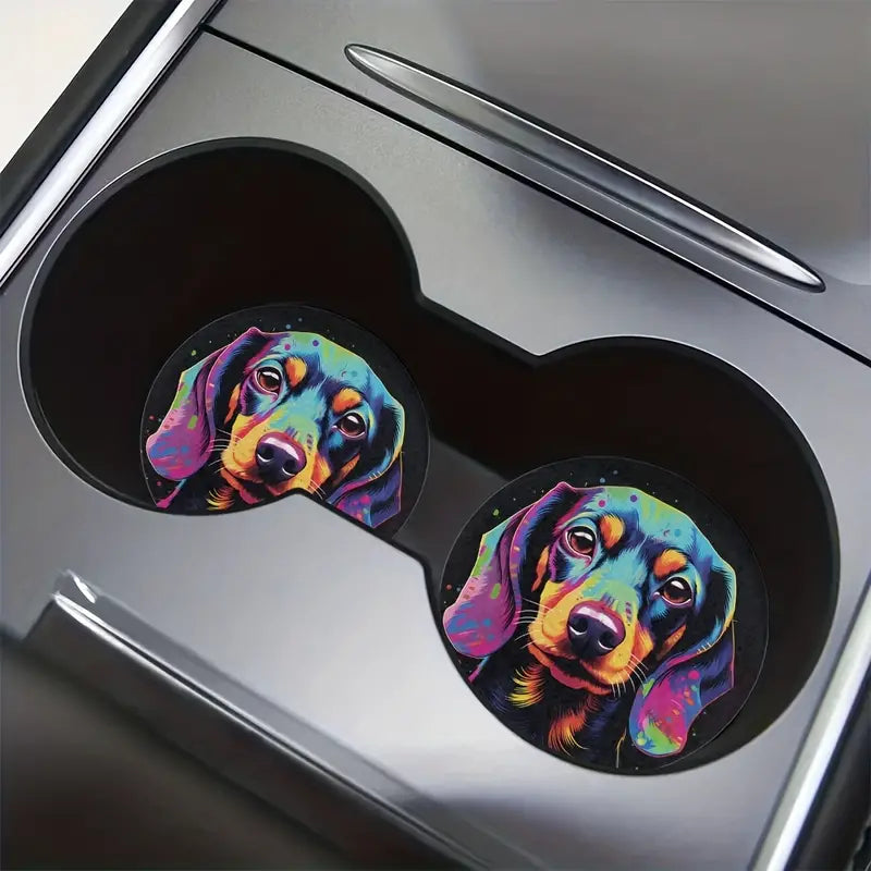 Rainbow Dachshund Car & Desk Coasters