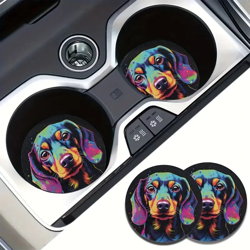 Rainbow Dachshund Car & Desk Coasters