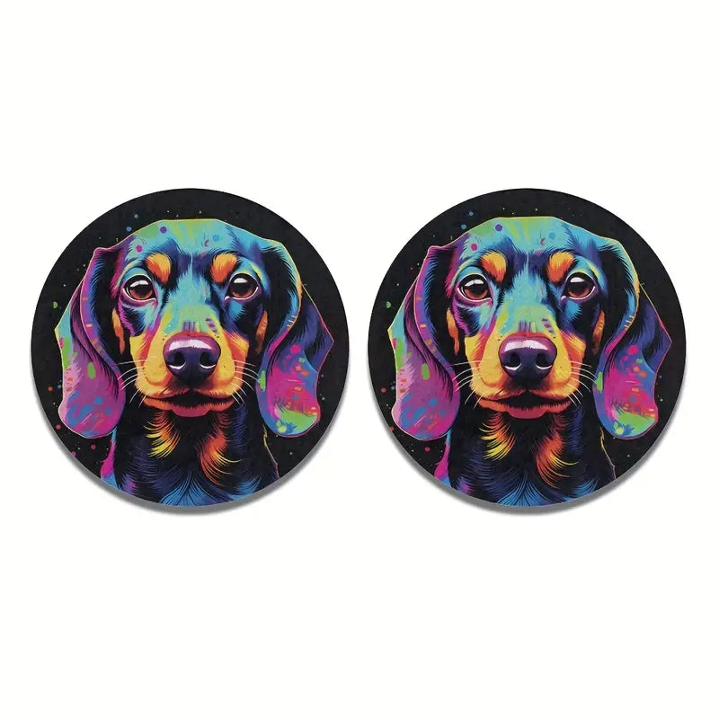 Rainbow Dachshund Car & Desk Coasters