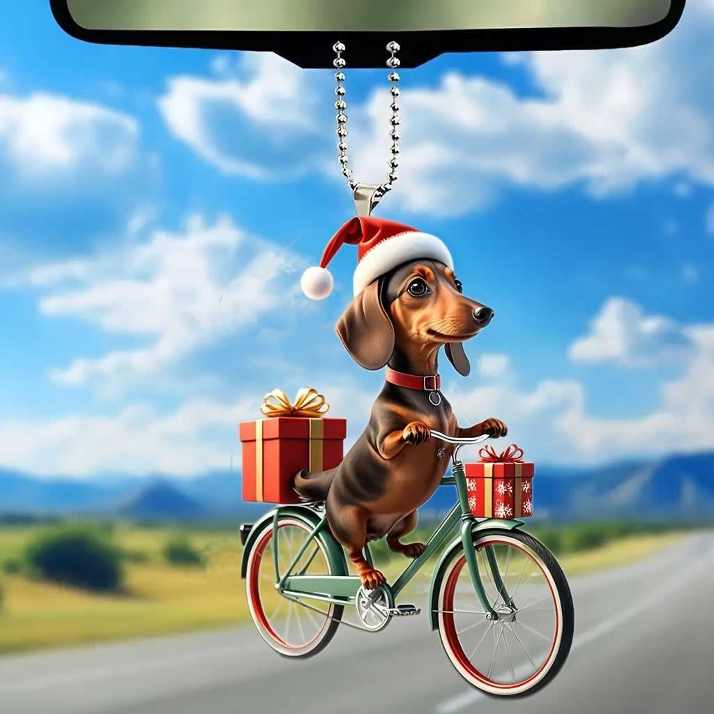 Festive Christmas Cycling Dog Acrylic Ornament