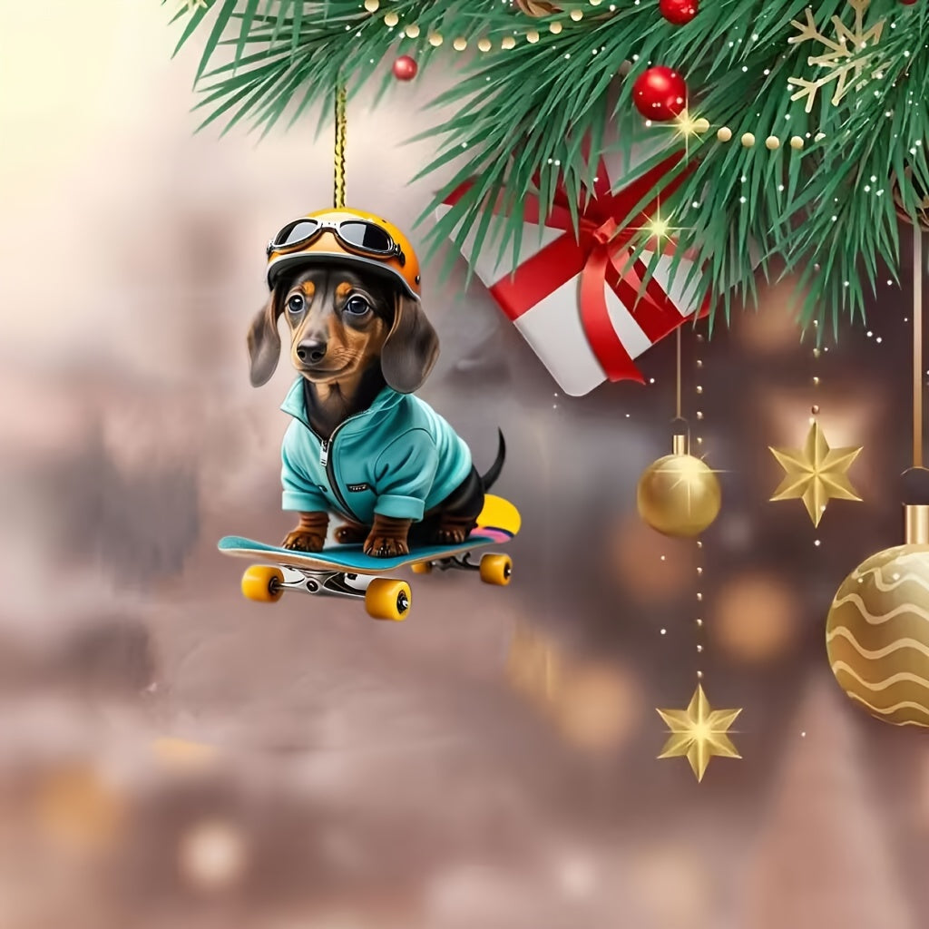 Whimsical Dachshund Skateboard Charm - Car & Keychain Decor