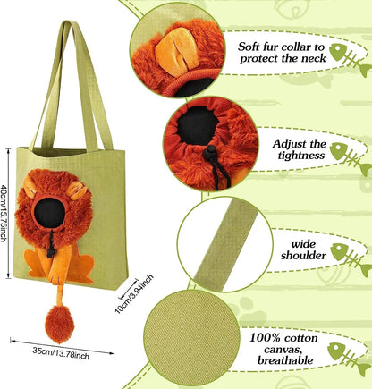 Lion-Shaped Pet Canvas Shoulder Bag