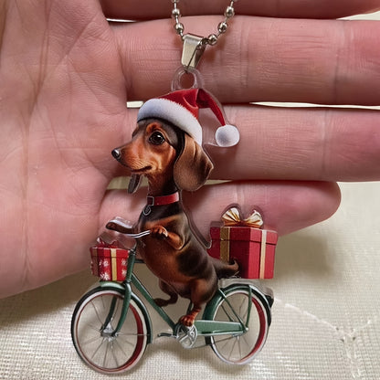 Festive Christmas Cycling Dog Acrylic Ornament