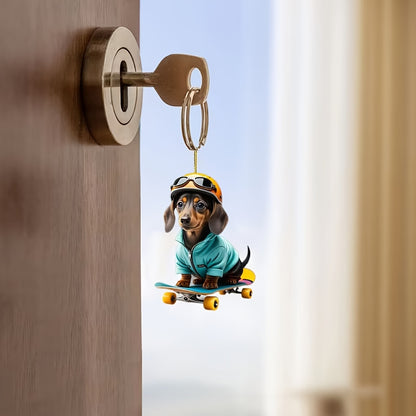 Whimsical Dachshund Skateboard Charm - Car & Keychain Decor