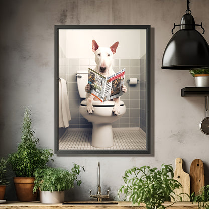 Funny Bull Terrier Reading Canvas Art