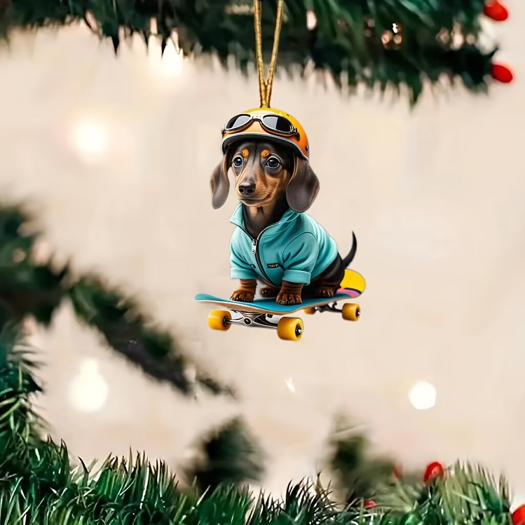 Whimsical Dachshund Skateboard Charm - Car & Keychain Decor