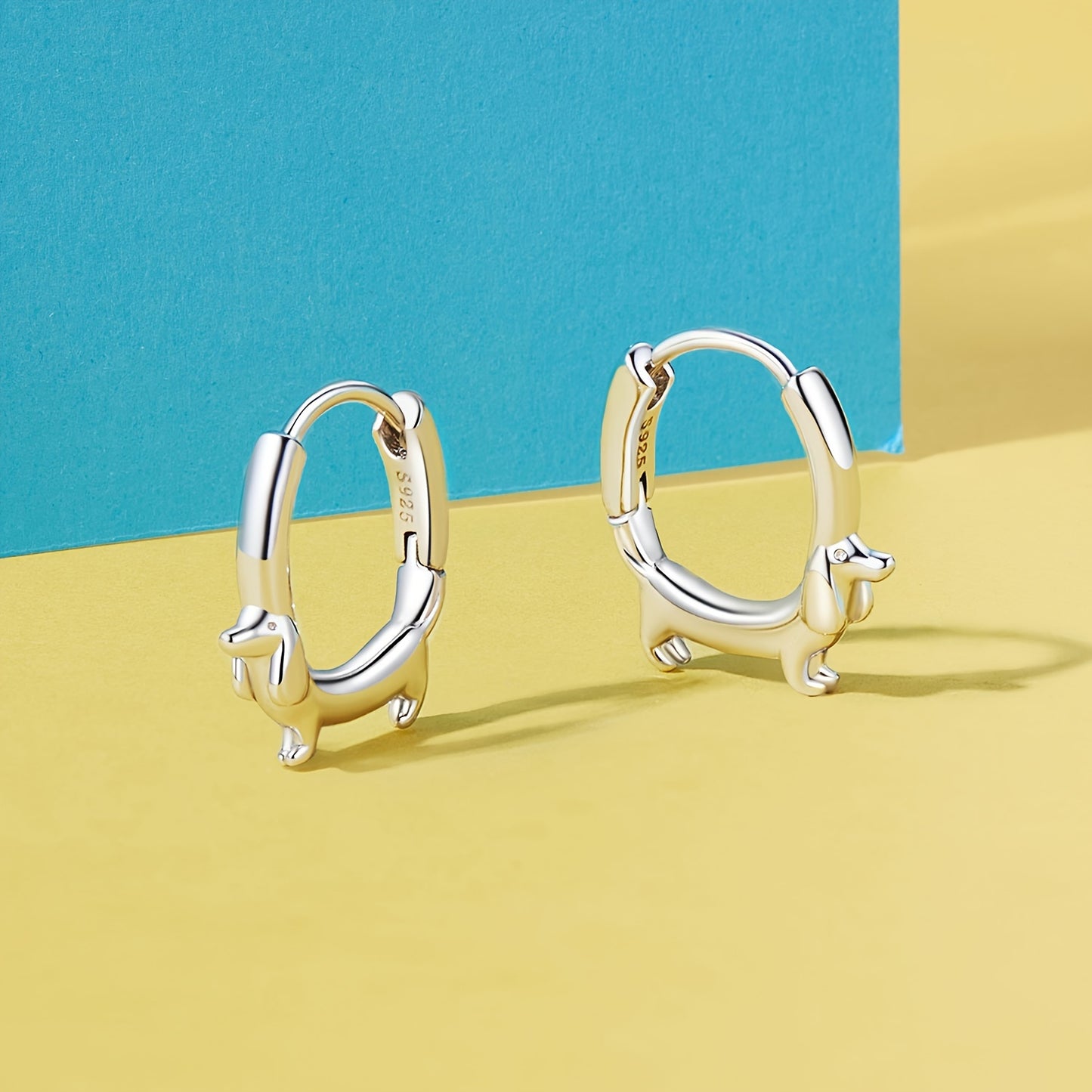 Elegant Dachshund Design Hoop Earrings - Sterling Silver