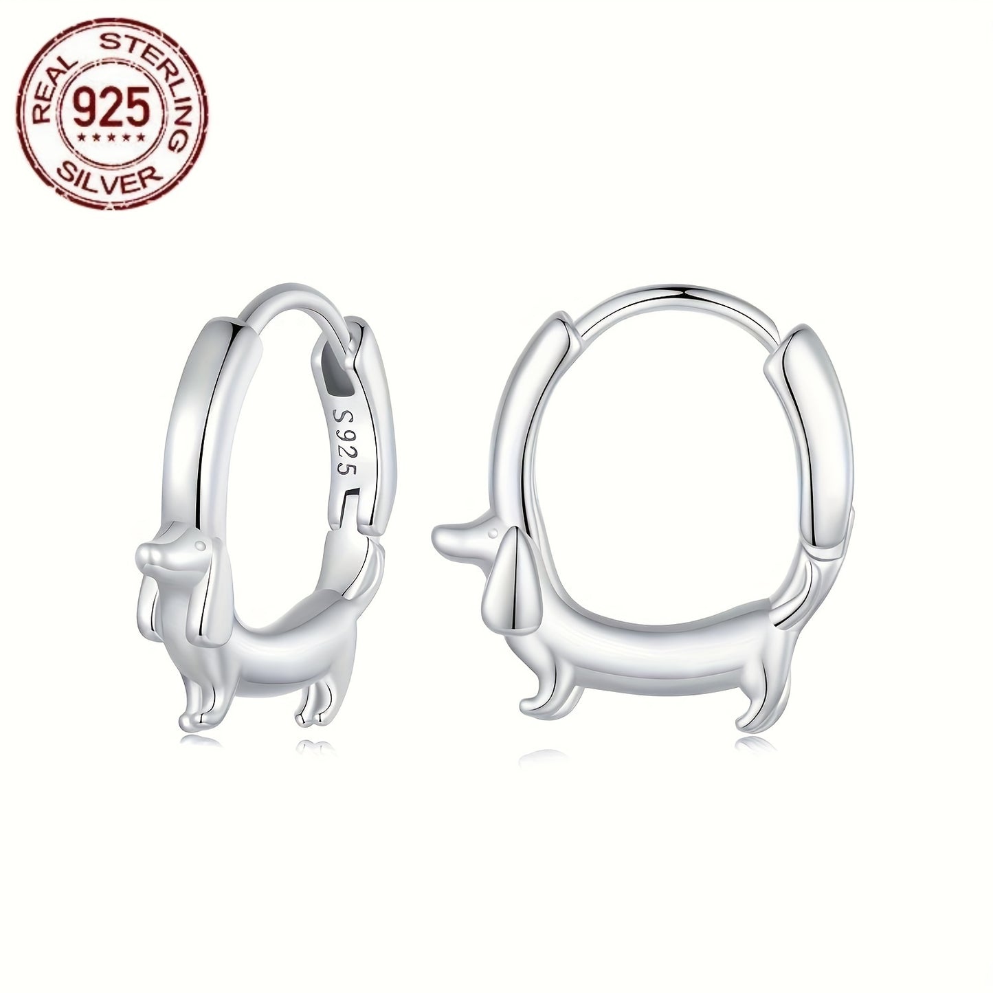 Elegant Dachshund Design Hoop Earrings - Sterling Silver