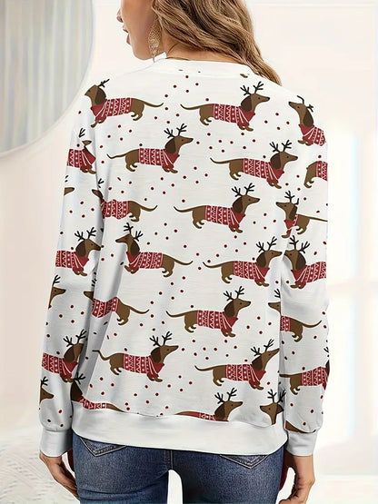 Cozy Dachshund Print Pullover Sweatshirt