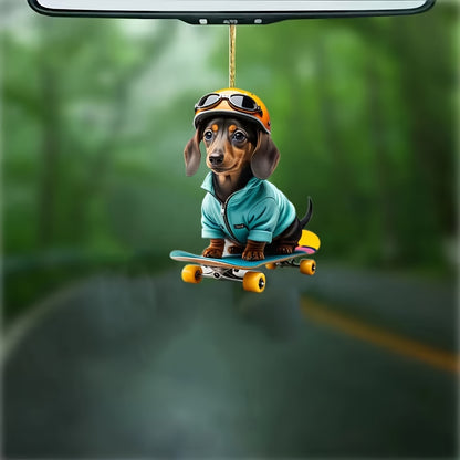 Whimsical Dachshund Skateboard Charm - Car & Keychain Decor