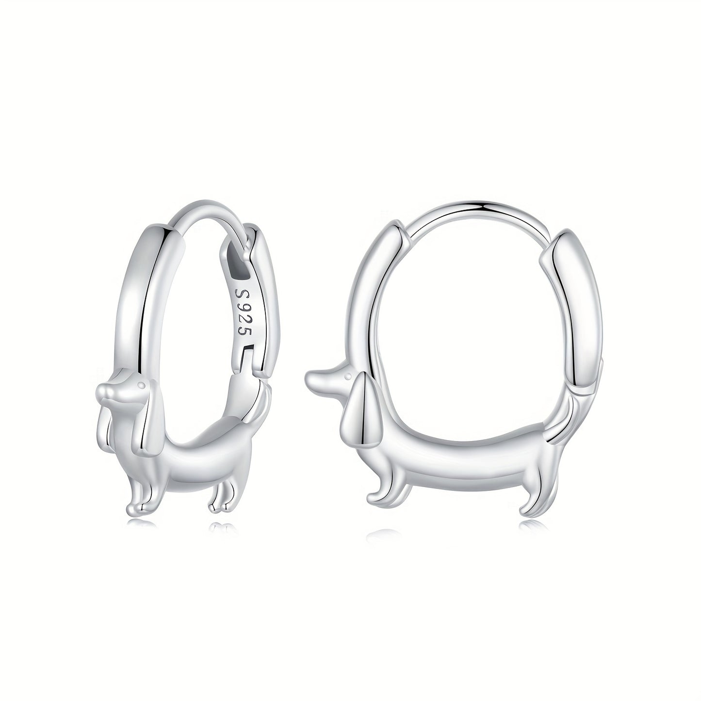 Elegant Dachshund Design Hoop Earrings - Sterling Silver