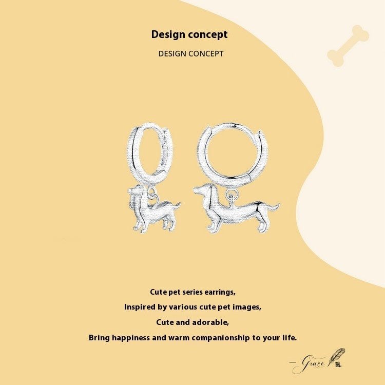 Cute Sausage Dog 925 Silver Earrings
