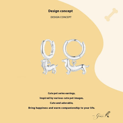 Cute Sausage Dog 925 Silver Earrings
