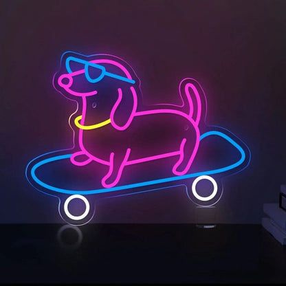 Skateboarding Dachshund LED Sign