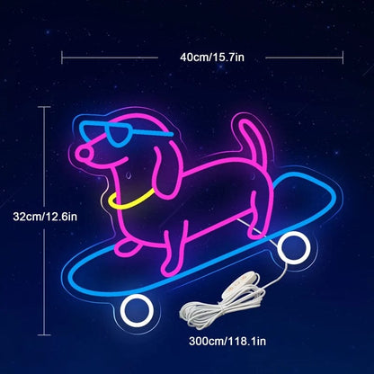 Skateboarding Dachshund LED Sign