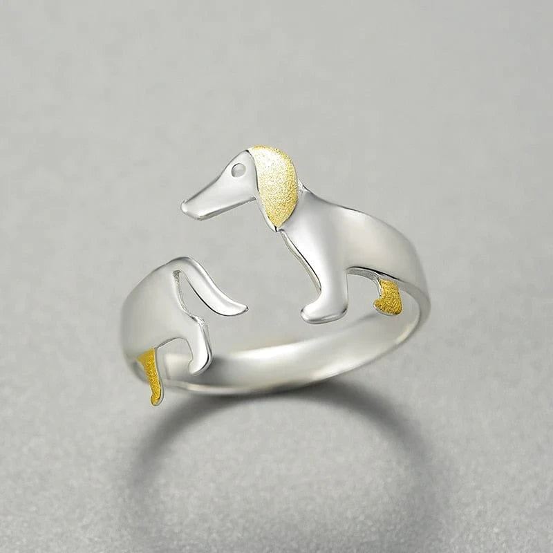 925 Sterling Silver Dachshund Wrap Ring